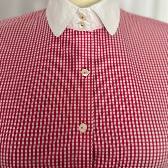 Talbots Red and White 3/4 Sleeve Fitted Button Down Shirt (851) - Picture 7 of 12
